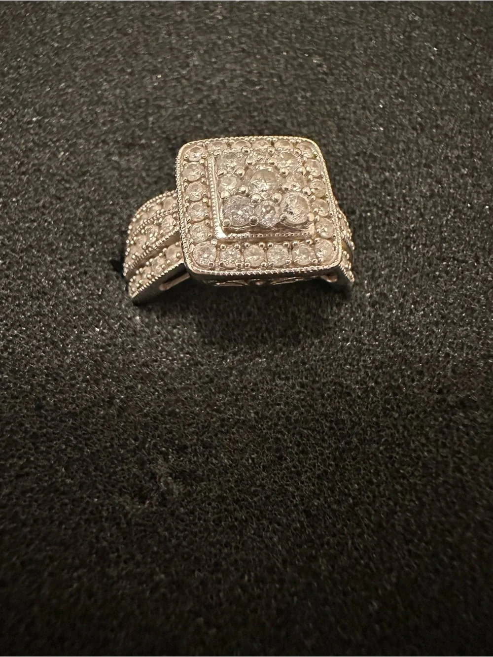 Womens  White Diamond lab grown 10K Gold Side Stone Halo Bridal Ring.